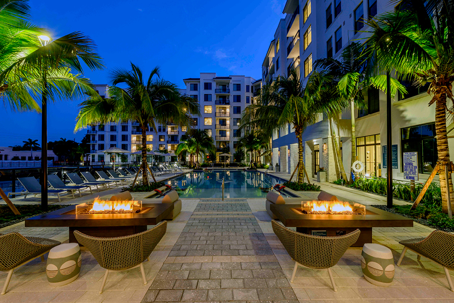Indigo West Palm Beach Apartments Pool and Fire Pit
